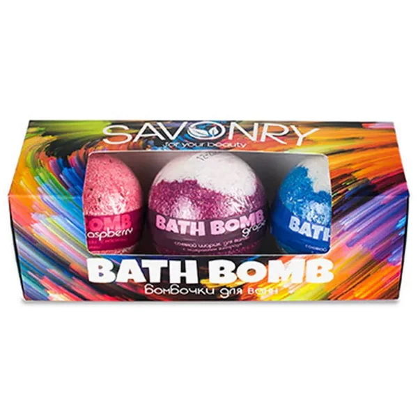 SAVONRY Набор бурлящих бомбочек для ванны Savonry Bath Bomb (3 шт) Яблоко, Малина, Морские водоросли