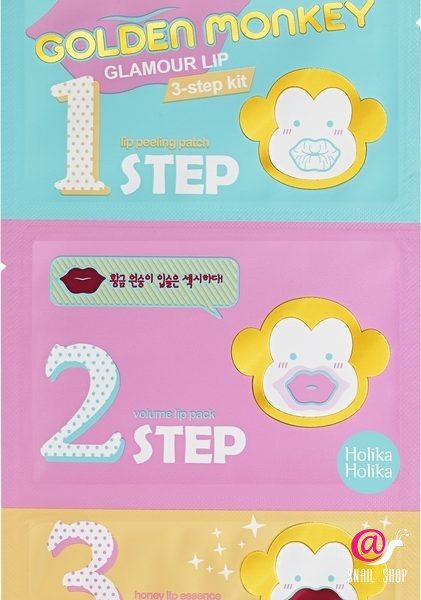 HOLIKA HOLIKA Набор средств для ухода за губам 3-х ступенчатый Golden Monkey Glamour Lip 3-Step Kit