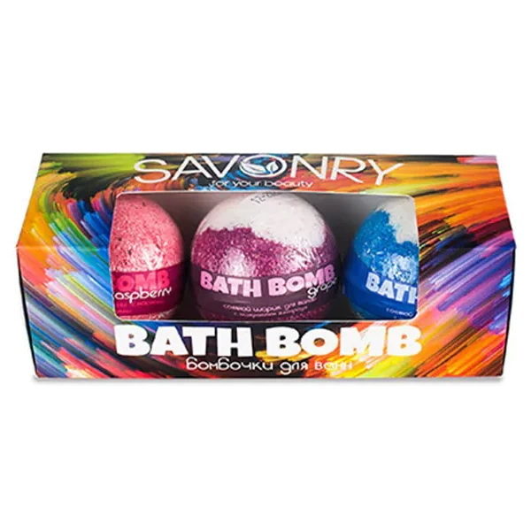 SAVONRY Набор бурлящих бомбочек для ванны Savonry Bath Bomb (3 шт) Маракуйя, Банан, Дыня