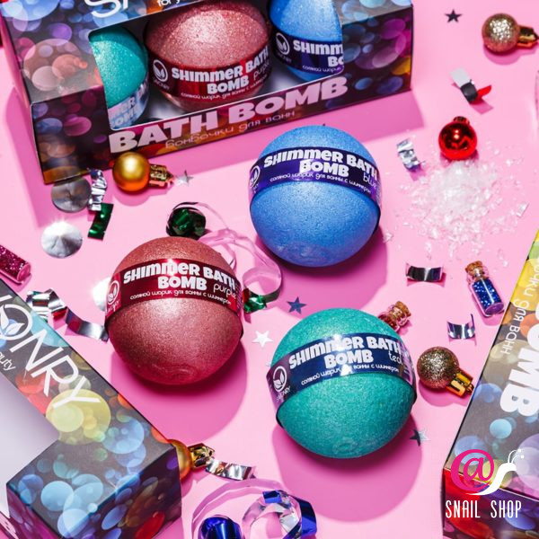 SAVONRY Набор бурлящих бомбочек для ванны с Шиммером Bath Bomb (3 шт) Пурпурный, Синий, Бирюзовый