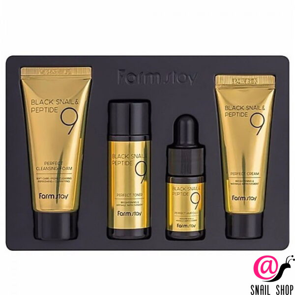 FARMSTAY Мини-набор с муцином улитки и пептидами Black Snail&Peptide 9 Perfect Mini Kit