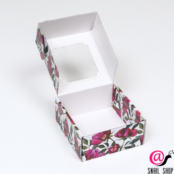 Коробка самосборная, с окном, "Акварельные цветы", 19 х 19 х 9 см
