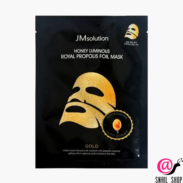 JM SOLUTION Маска тканевая фольгированная с прополисом Honey Luminous Royal Propolis Foil Mask Gold