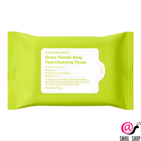SUNGBOON Салфетки очищающие для снятия макияжа Editor Green Tomato Deep Pore Cleansing Tissue